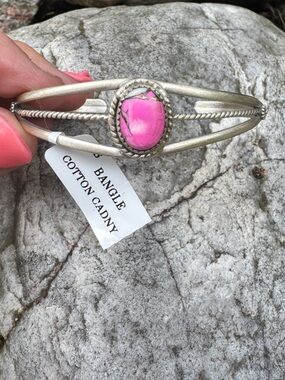Cotton Candy Pink Stone Silver Bangle Bracelet